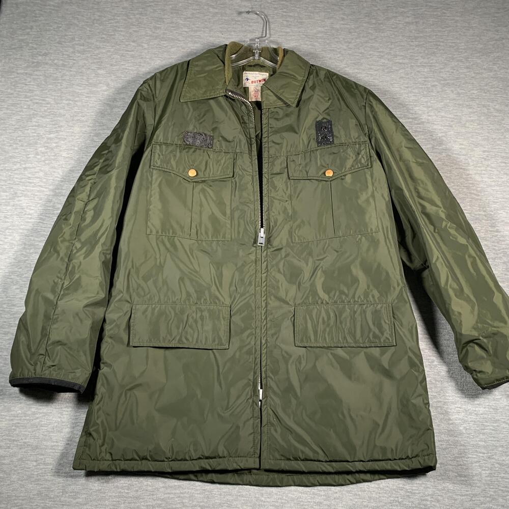 VINTAGE Butwin Jacket Mens Large Green Quilted Lined Uniform Border Patrol 70s
